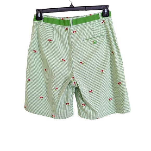 Khakis Brand Shorts Womens 8 Gingham Cherry Bermuda Walking Embroidered Green - Picture 2 of 5